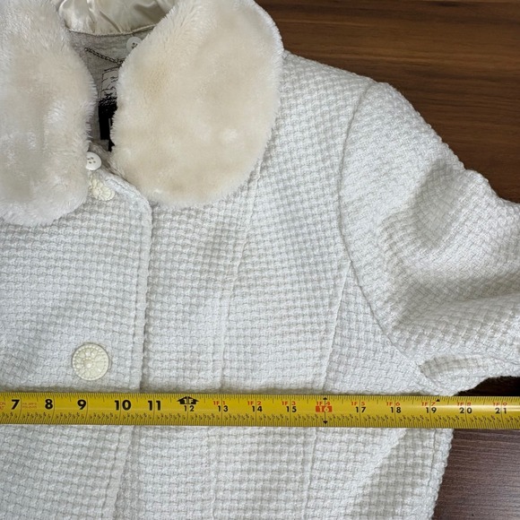 Kensie Womens Pea Coat Faux Fur Removable Collar White Peplum Waffle Knit Size L - Picture 12 of 16